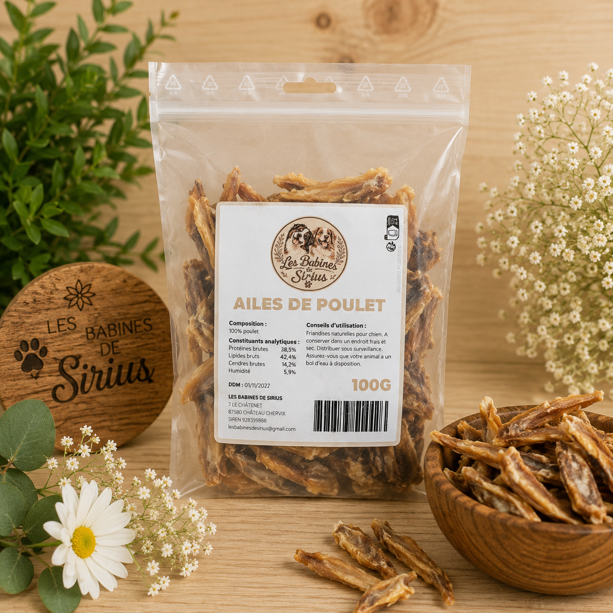 ailes de poulet pour chien en sachet de 100 g